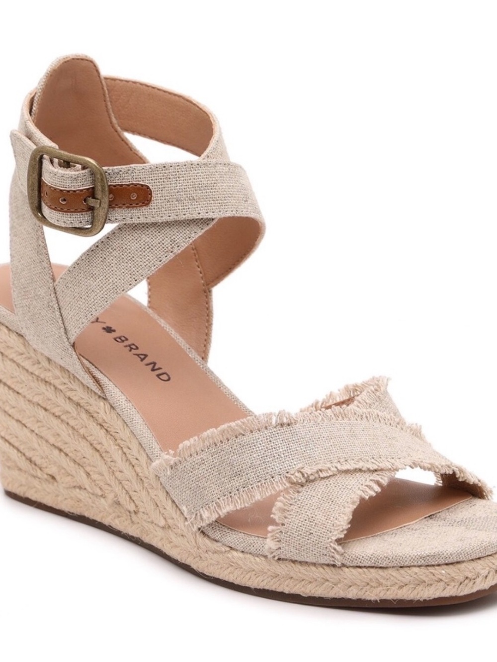 Lucky brand women’s Beige Espadrille Wedge Sandals with Ankle Strap